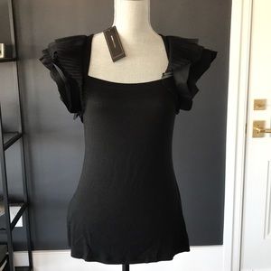 NWT BCBG top with flutter wings in black.